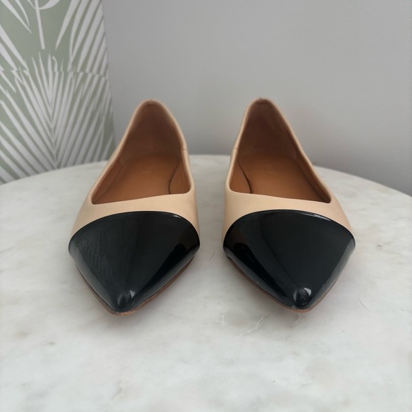 J. Crew Factory Marina Leather Pointy Cap-Toe Flats Beige/Black Preppy Office 6 - Picture 4 of 13